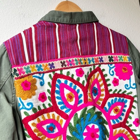 Two Tequila Sisters Custom Made Green Pink Denim Jacket Sz Small - Picture 6 of 13
